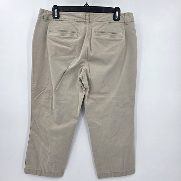 Ann Taylor Loft Women's Petite 8P Original Crop Tan Pants Button Accent - Picture 6 of 13
